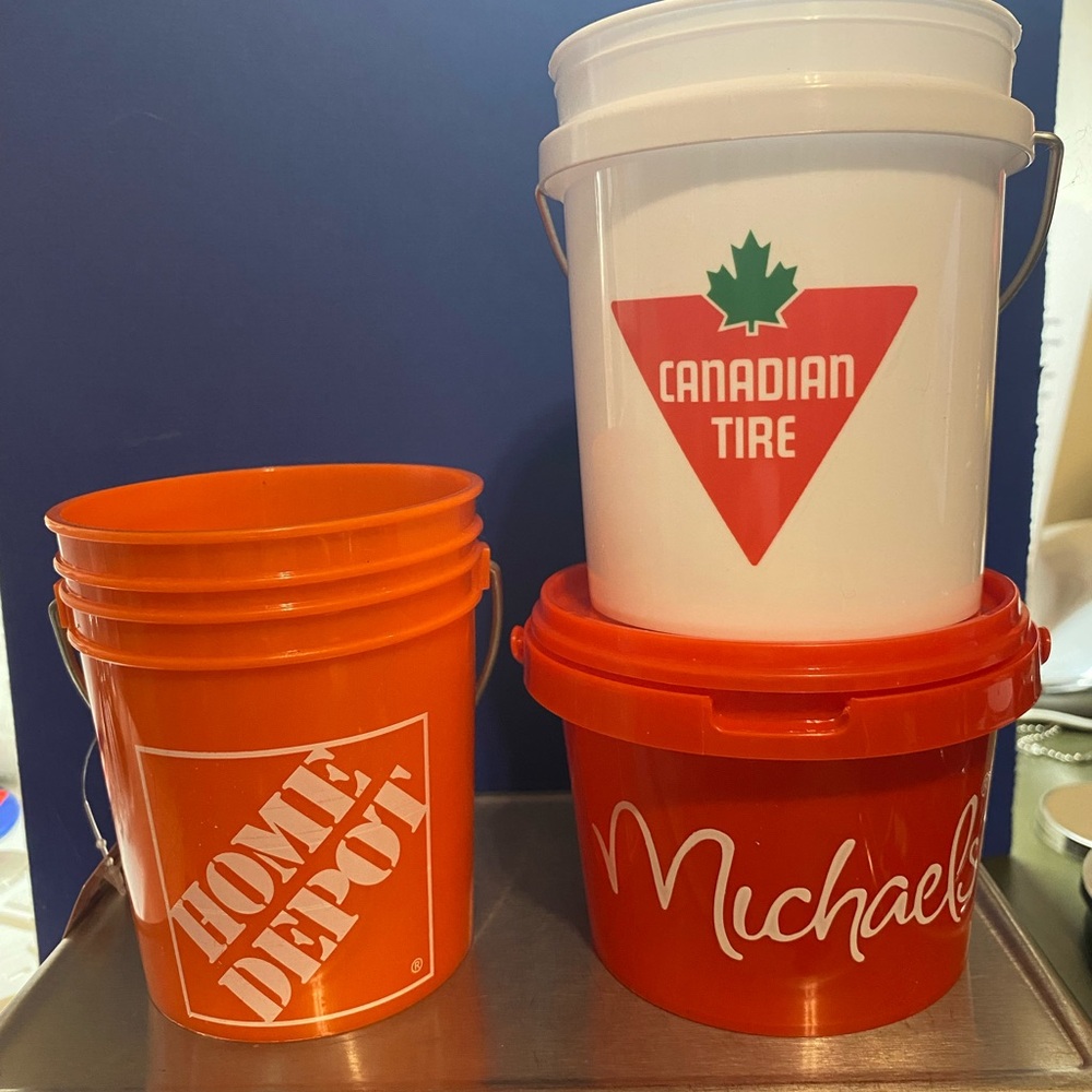 Set of Three Mini Buckets. Michaels, Canadian Tire & Home Depot 500ml